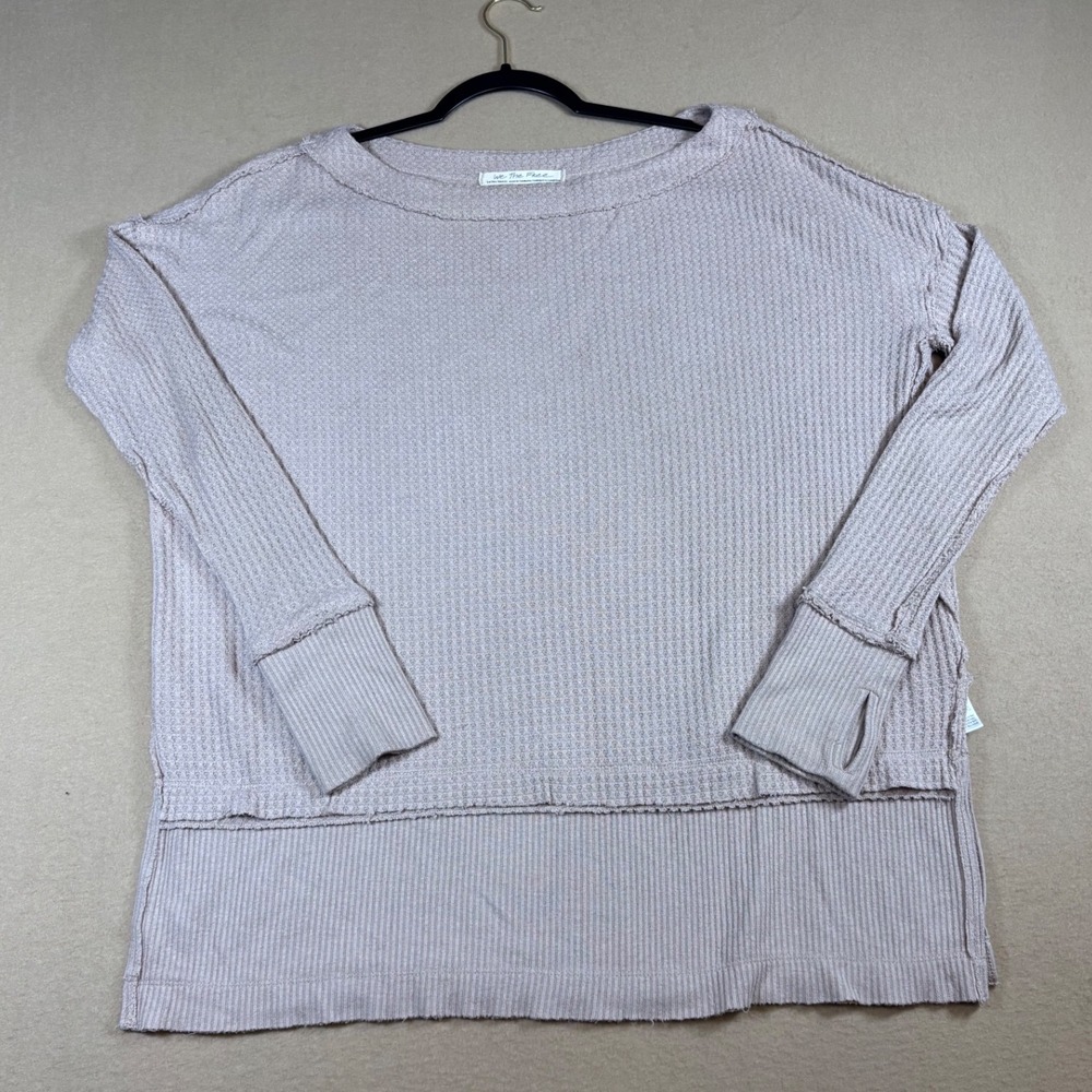 We The Free Free People Waffle Knit Thermal Top Mauve Pink XS Thumbholes